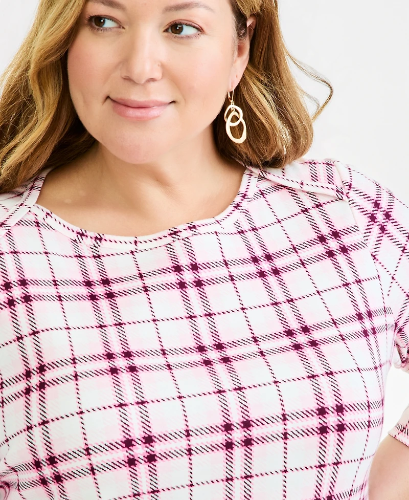 Style & Co Plus Printed 3/4 Sleeve Boat-Neck Top, Macy's Exclusive