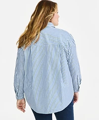 Style & Co Plus Cotton Striped Button-Front Long-Sleeve Shirt, Macy's Exclusive