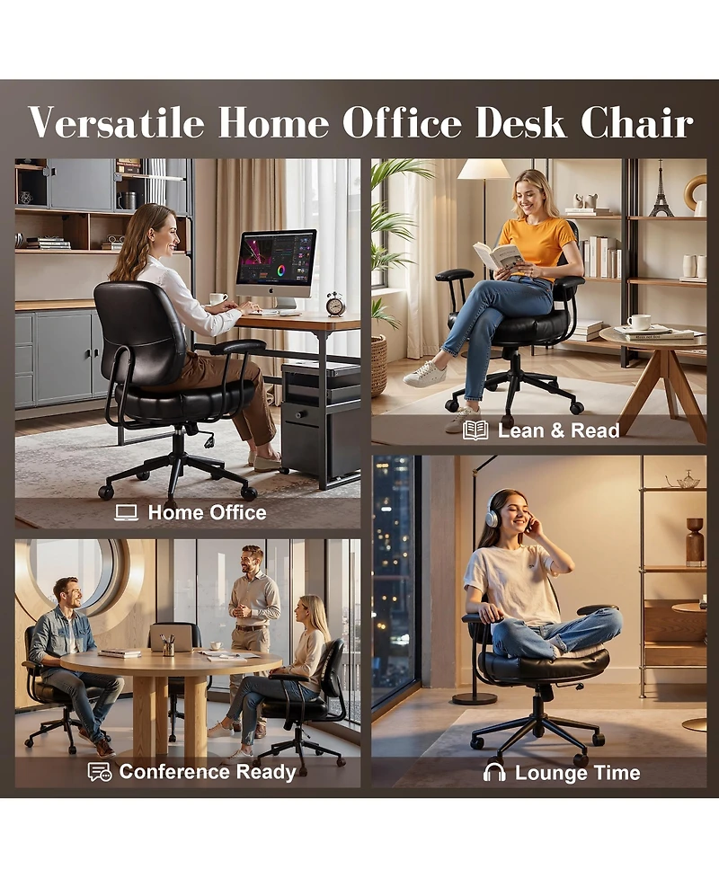 Xizzi Ergonomic Mid Back Swivel Office Chair, Extra Wide Comfy Desk Chair with Lumbar Support, Height Adjustable Home Task