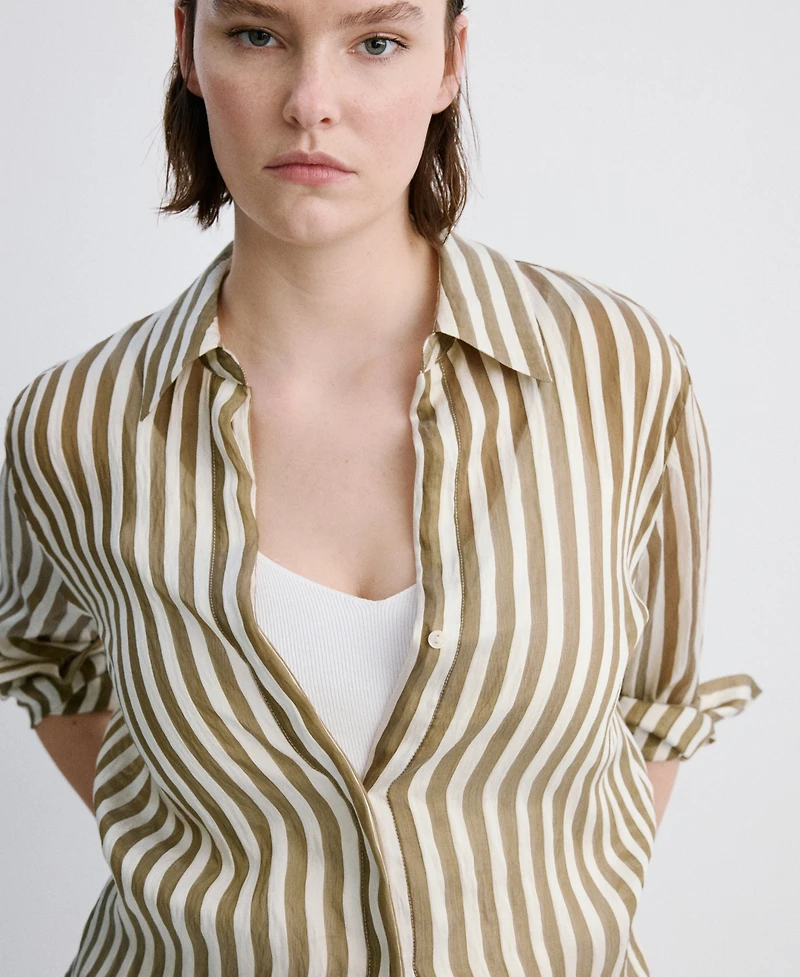 Mango Women's Semi-Transparent Striped Lyocell Shirt