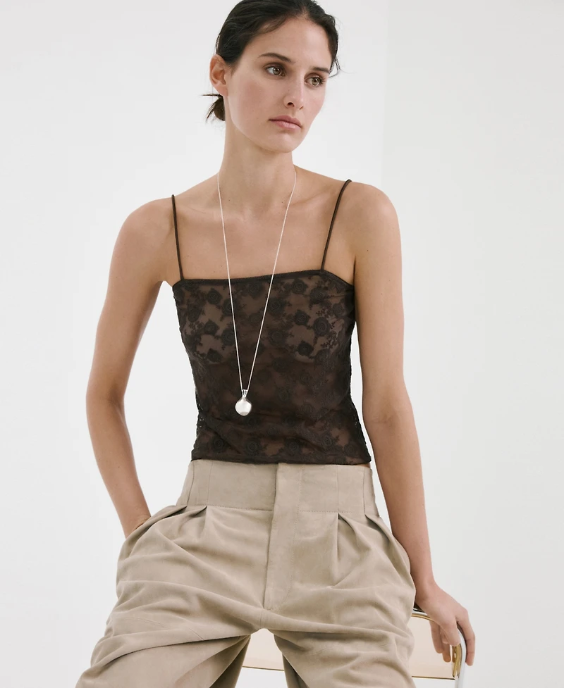 Mango Women's Floral Lace Top
