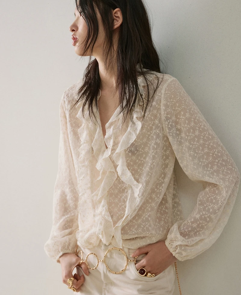 Mango Women's Ruffled Embroidered Blouse