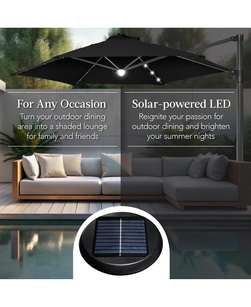 Best Choice Products 10ft 360° Rotating Cantilever Easy Auto Open Patio Umbrella w/ Solar Led Lights