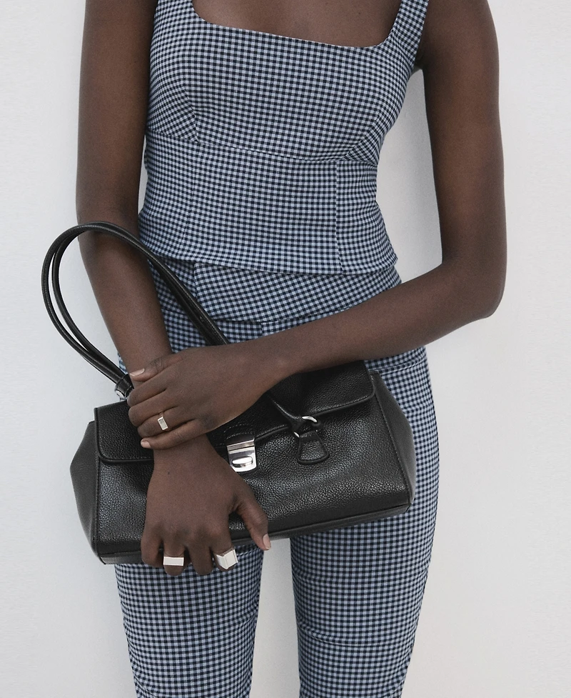Mango Women's Gingham Check Print Fitted Top