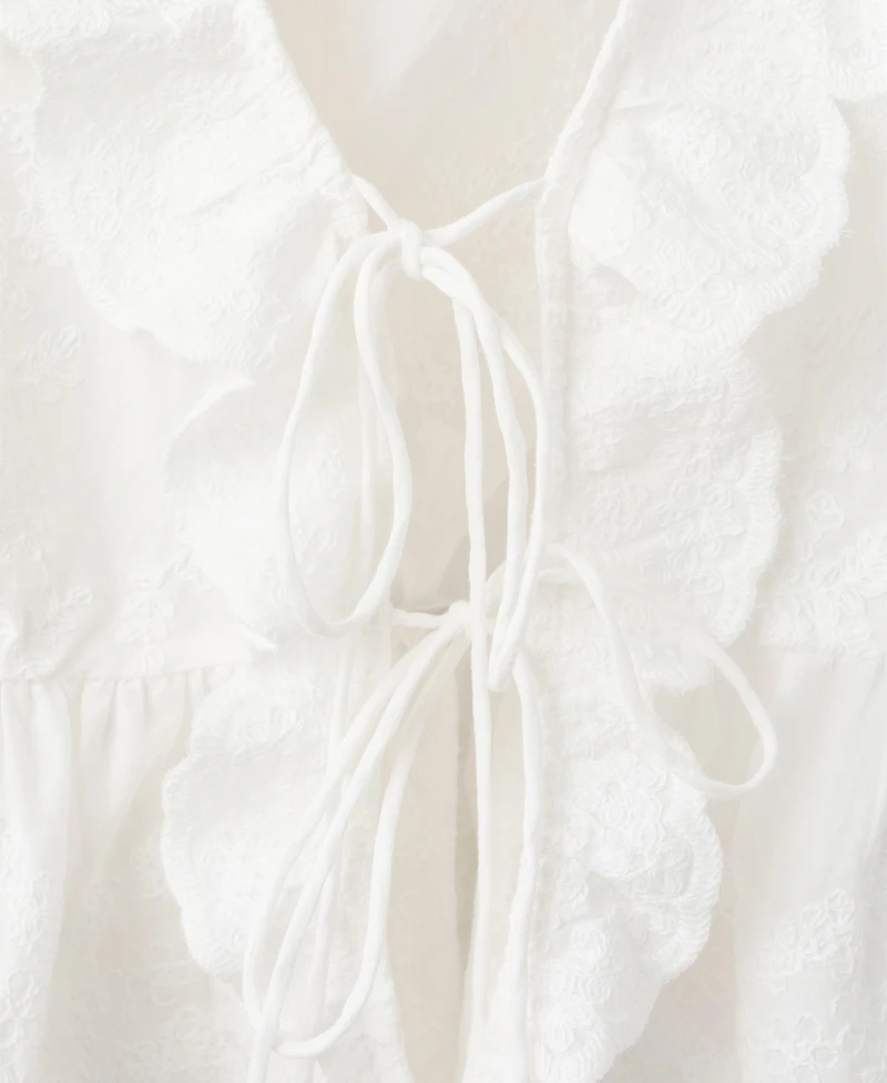 Mango Women's Ruffled Embroidered Blouse