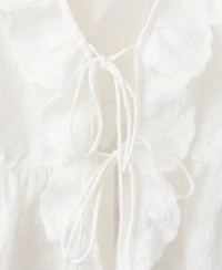 Mango Women's Ruffled Embroidered Blouse