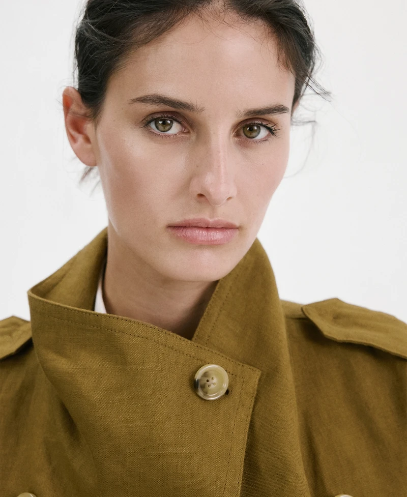 Mango Women's Funnel-Neck Linen Trench Coat