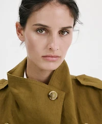 Mango Women's Funnel-Neck Linen Trench Coat