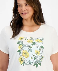 Style & Co Plus Perfect Floral-Print Curved-Hem T-Shirt, Macy's Exclusive