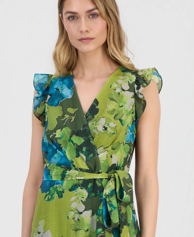 Anne Klein Women's Floral-Print Chiffon Tie-Waist Midi Dress