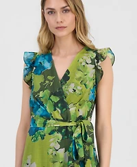 Anne Klein Women's Floral-Print Chiffon Tie-Waist Midi Dress