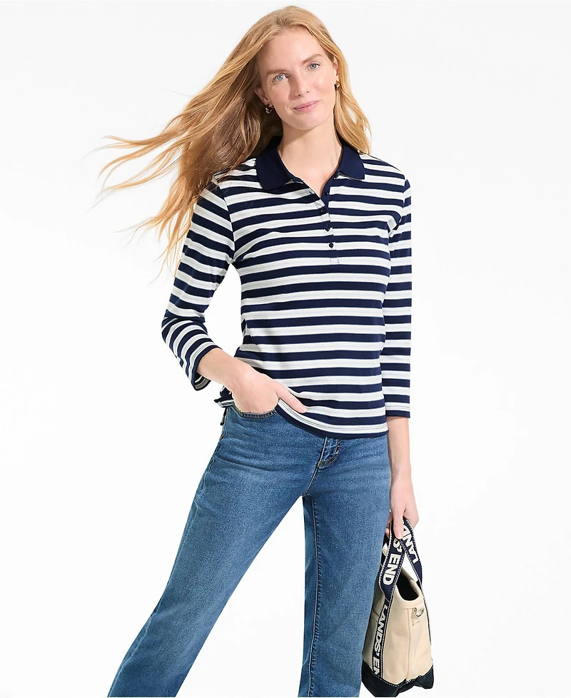 Lands' End Women's Tall 3/4 Sleeve Supima Cotton Polo Shirt