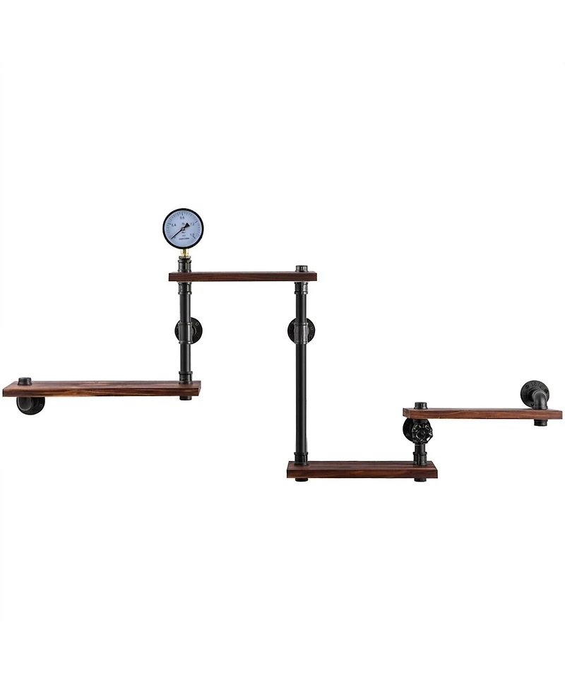 Sugift 4 Tier Industrial Pipe Shelving Rustic Floating Wall Mount Shelf