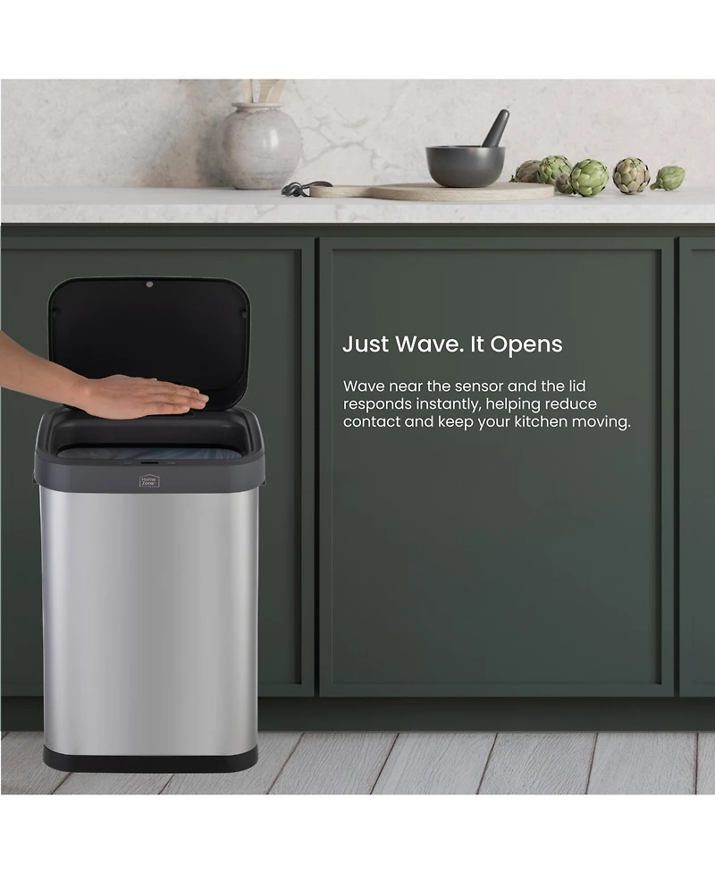 Home Zone Living Gallon Sensor Kitchen Trash Can with Motion Sensor Lid and Touch Controls, Stainless Steel