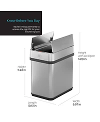 Home Zone Living 2 Gallon Slim Sensor Trash Can with Butterfly Lid and Touch Controls, Rectangular Stainless Steel, Silver