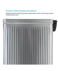 Home Zone Living 12 Gallon Slim Kitchen Trash Can with Step Pedal, Soft-Close Lid and Reeded Stainless Steel Body, Silver