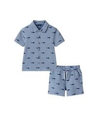 Andy & Evan Toddler Boys Toddler/Child Navy Stripe Shark Short Sleeve Cabana Set
