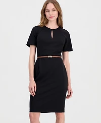 Anne Klein Women's Belted Scuba Crepe Sheath Dress