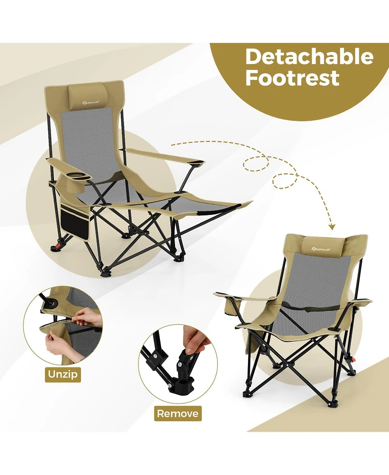 Gymax 2PCS Camping Lounge Chair w/Detachable Footrest and 4-position Backrest Bag