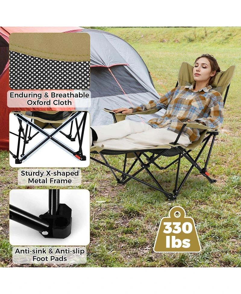 Gymax Camping Lounge Chair w/Detachable Footrest and 4-position Backrest Carrying Bag