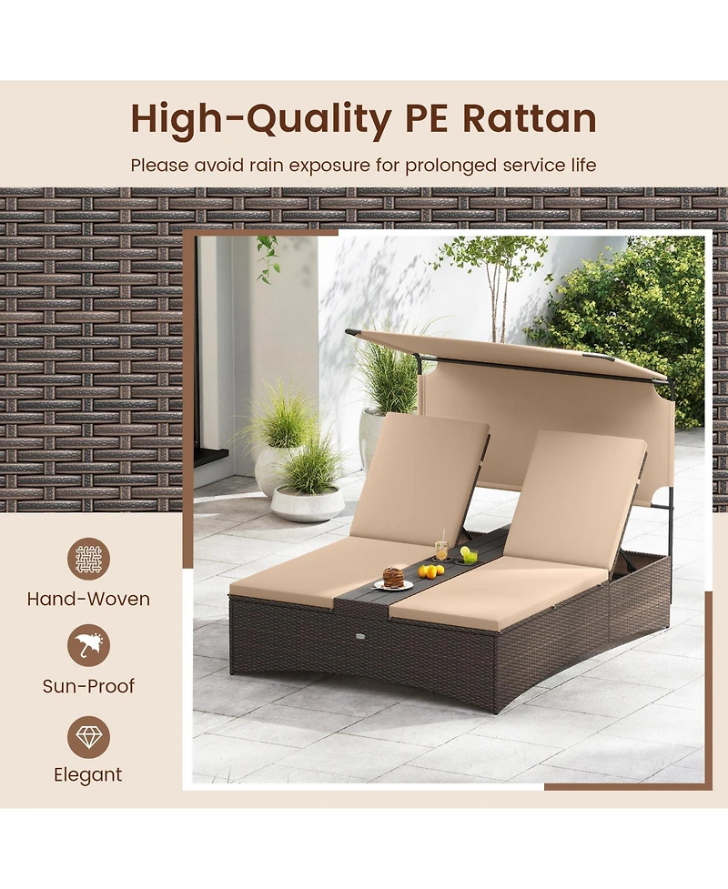 Slickblue 2-Person Patio Daybed with Adjustable Rattan Backrests