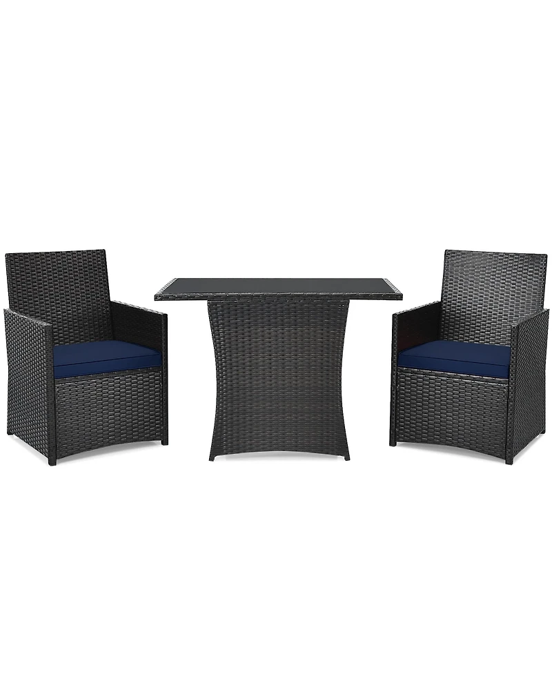 3PCS Patio Rattan Furniture Set Cushion Sofa Armrest Garden Deck