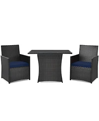 3PCS Patio Rattan Furniture Set Cushion Sofa Armrest Garden Deck