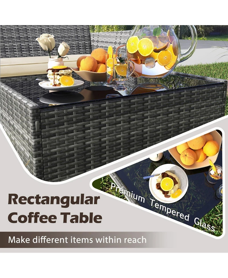 Sugift 4-Piece Outdoor Wicker Conversation Set with Tempered Glass Table