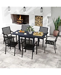 Gymax 7PCS Expandable Outdoor Dining Set w/Slatted Tabletop and Seats for Deck Garden
