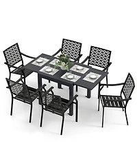 Gymax 7PCS Expandable Outdoor Dining Set w/Slatted Tabletop and Seats for Deck Garden