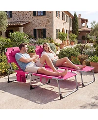 Gymax Set of 2 Tanning Chair with Face and Arm Holes Folding Chaise Lounge Beach Chair w/ Adjustable Backrest