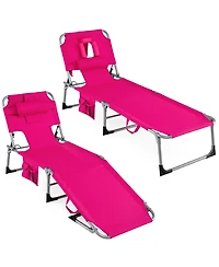 Gymax Set of 2 Tanning Chair with Face and Arm Holes Folding Chaise Lounge Beach Chair w/ Adjustable Backrest