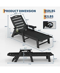 Homfan Hdpe 5-Position Outdoor Chaise Lounge with Cup Holder Set of 2, Resin Pool Lounger for Poolside, Patio, Garden