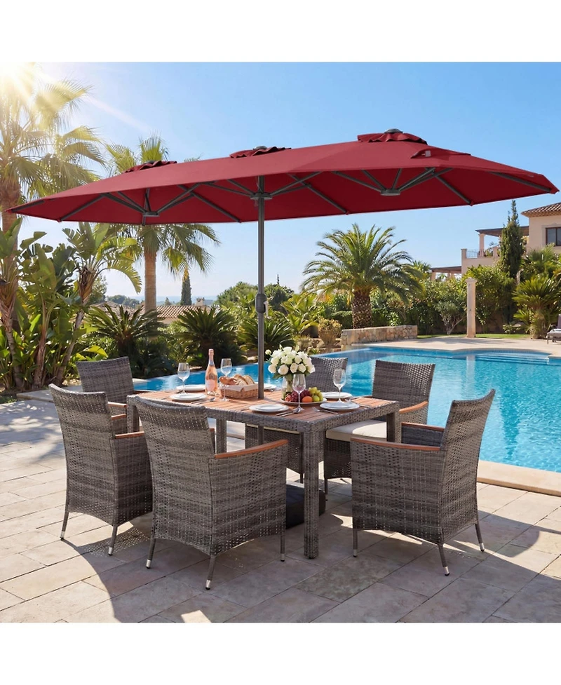 Sugift 8-Piece Patio Dining Set with Double-Sided Market Umbrella