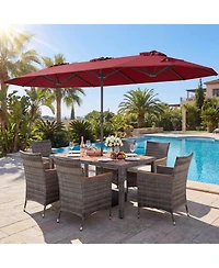 Sugift 8-Piece Patio Dining Set with Double-Sided Market Umbrella
