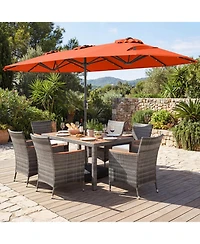 Sugift 8-Piece Outdoor Wicker Dining Furniture with Double-Sided Patio Umbrella