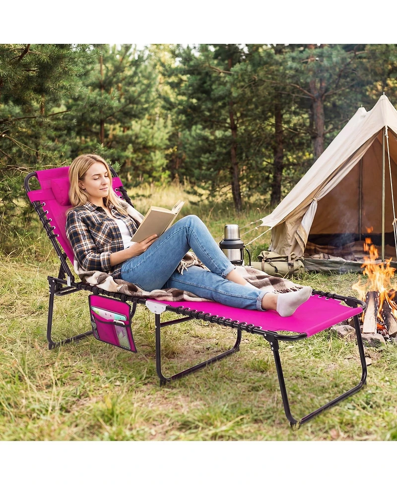Gymax Folding Chaise Lounge Chair w/Comfortable Headrest Easy Folding Design for Lawn