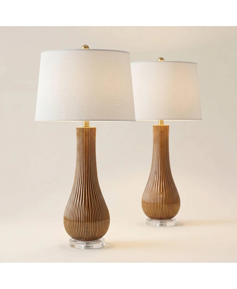 360 Lighting Shannon High Stripe Ceramic Gourd Table Lamp Set of 2