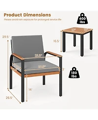 Costway 3 Pcs Patio Furniture Set with Coffee Table Removable Cushions Acacia Wood Armrests