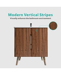 Sillysis Freestanding Bathroom Vanity with Sink, Modern Striped Walnut Texture, Adjustable Shelves for Ample Storage