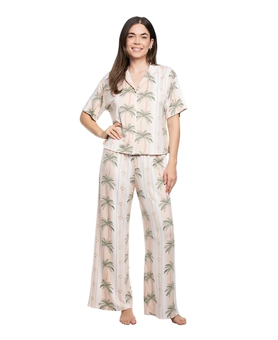 Linea Donatella Women's Notch Collar Shirt & Crop Pants, 2-Piece Set