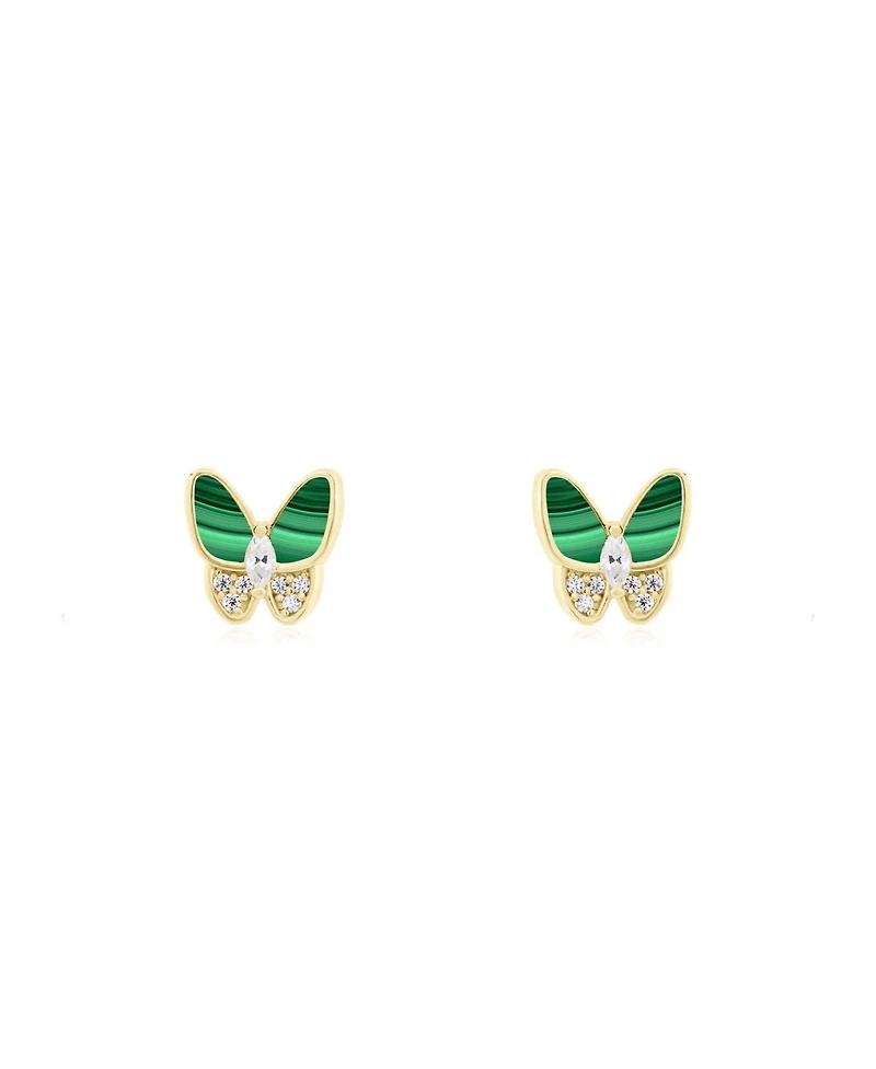 The Lovery Malachite Cz Butterfly Stud Earrings 14K Gold-Plated Sterling Silver