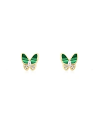 The Lovery Malachite Cz Butterfly Stud Earrings 14K Gold-Plated Sterling Silver