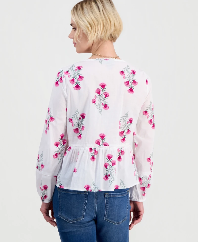 Style & Co Petite Cotton Floral-Embroidered Peplum Top, Macy's Exclusive