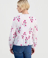 Style & Co Petite Cotton Floral-Embroidered Peplum Top, Macy's Exclusive
