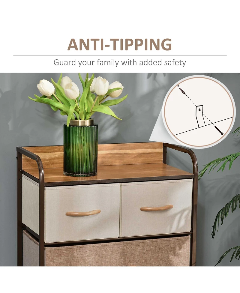 Homcom 5-Drawer Fabric Dresser Tower with Steel Frame for Hallway