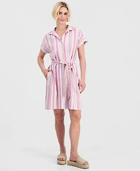 Style & Co Petite Printed Button-Front Tie-Waist Shirt Dress, Macy's Exclusive
