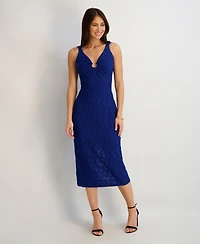 Siena Women's Textured Knit Plunge-Neck Scoop-Back Dress