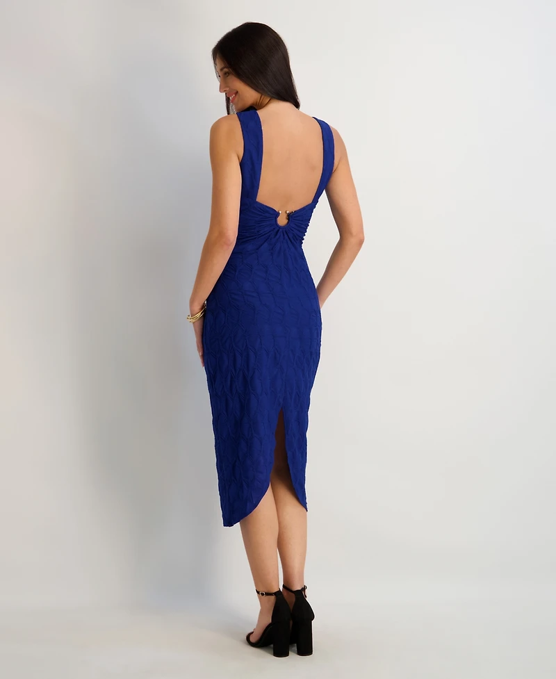 Siena Women's Textured Knit Plunge-Neck Scoop-Back Dress