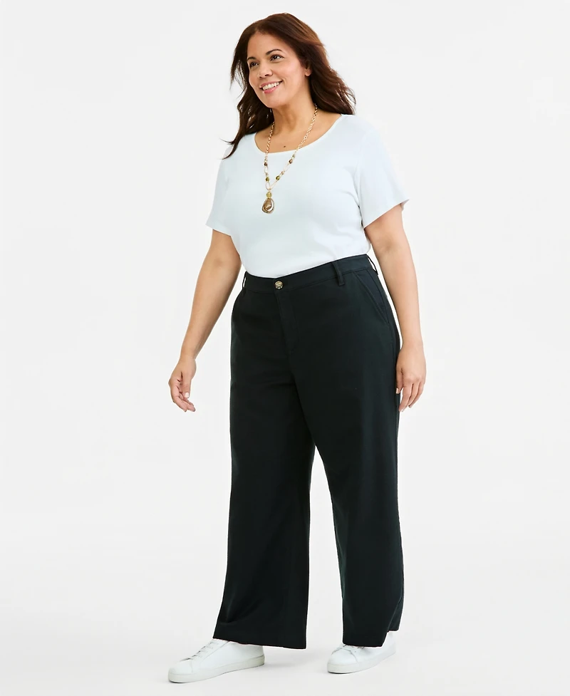 Style & Co Plus High-Rise Dobby Wide-Leg Pants, Macy's Exclusive
